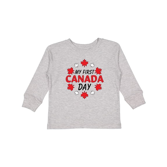 Inktastic My First Canada Day with Red and White Maple Leaves Boys or Girls Long Sleeve Toddler T-Shirt