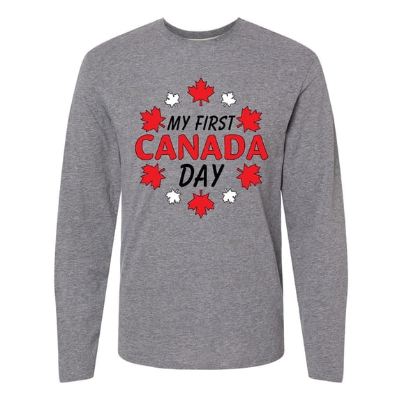 Inktastic My First Canada Day with Red and White Maple Leaves Long Sleeve T-Shirt