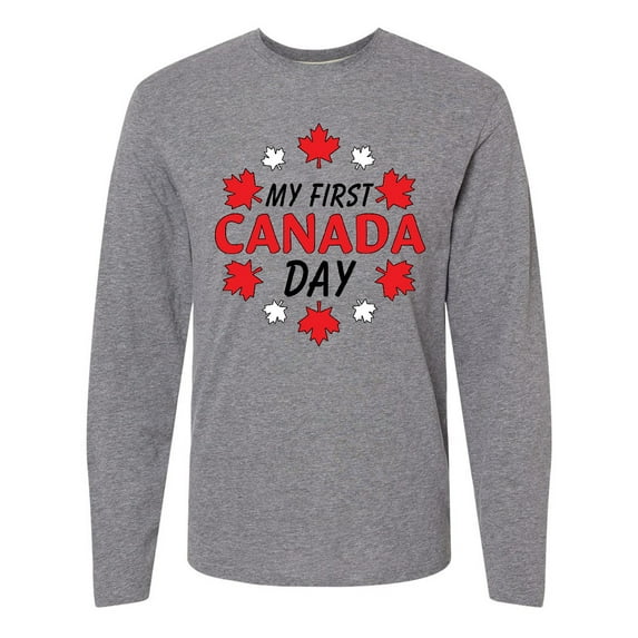 Inktastic My First Canada Day with Red and White Maple Leaves Long Sleeve T-Shirt