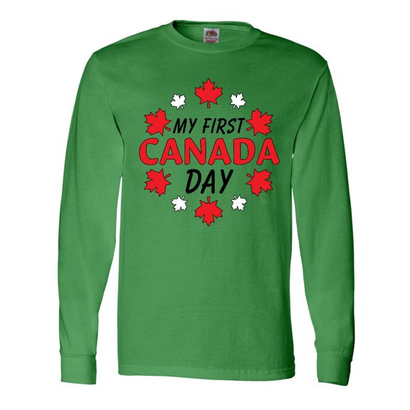 Inktastic My First Canada Day with Red and White Maple Leaves Long Sleeve T-Shirt