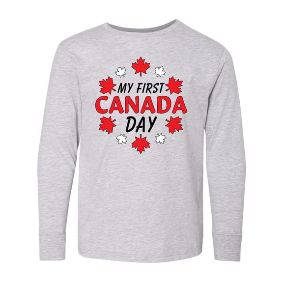 Inktastic My First Canada Day with Red and White Maple Leaves Long Sleeve Youth T-Shirt