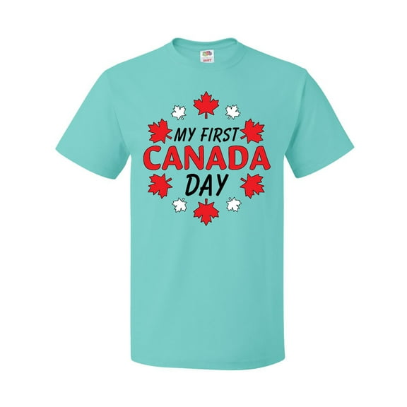 Inktastic My First Canada Day with Red and White Maple Leaves T-Shirt