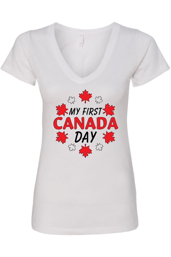 My First Canada Day with Red and White Maple Leaves Women's V-Neck T-Shirt