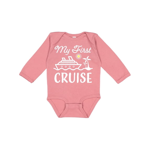 Inktastic My First Cruise with Cruise Ship and Palm Trees Boys or Girls Long Sleeve Baby Bodysuit