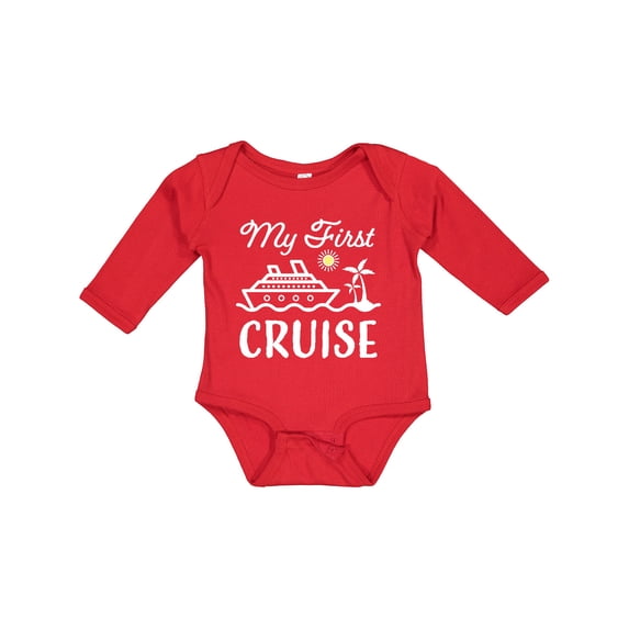 Inktastic My First Cruise with Cruise Ship and Palm Trees Boys or Girls Long Sleeve Baby Bodysuit