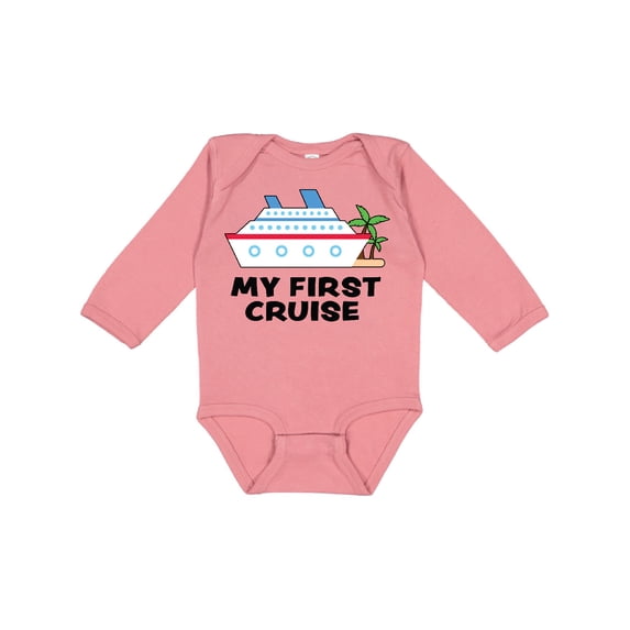 Inktastic My First Cruise with Cruise Ship and Palm Trees Boys or Girls Long Sleeve Baby Bodysuit