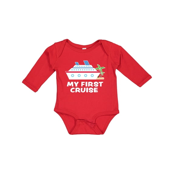 Inktastic My First Cruise with Cruise Ship and Palm Trees Boys or Girls Long Sleeve Baby Bodysuit
