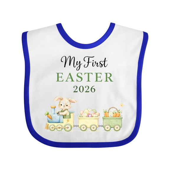 Inktastic My First Easter 2026 Bunny Train Boys or Girls Baby Bib