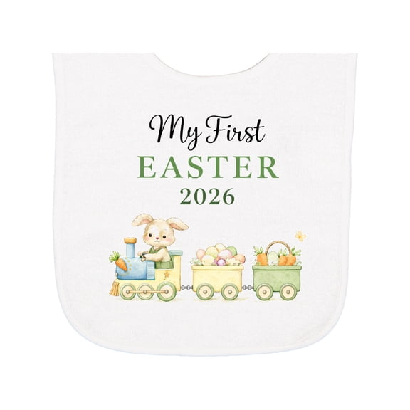 Inktastic My First Easter 2026 Train Baby Terry Cloth Bib