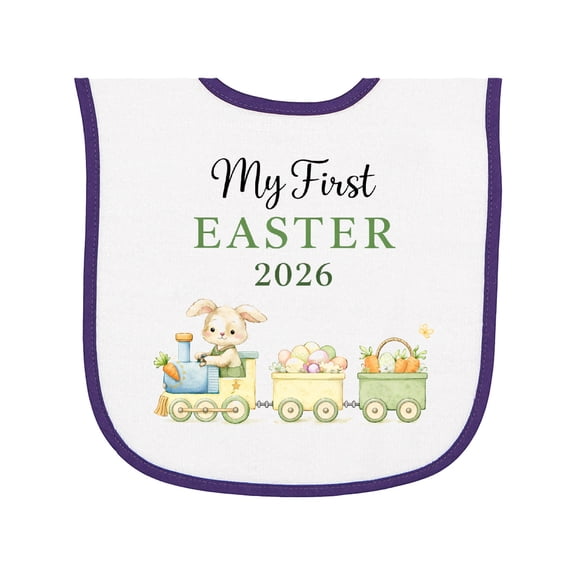 Inktastic My First Easter 2026 Train Baby Terry Cloth Bib