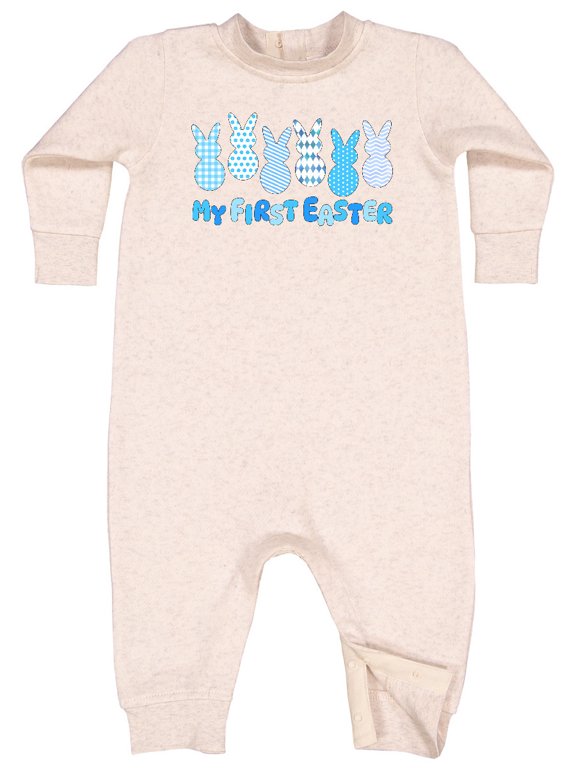 My First Easter Blue Easter Bunnies Baby Fleece Romper
