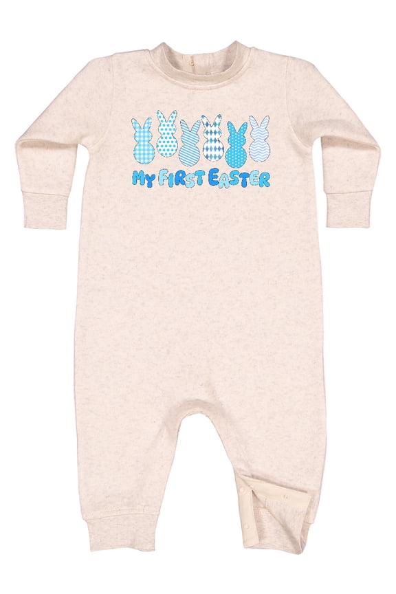 My First Easter Blue Easter Bunnies Baby Fleece Romper