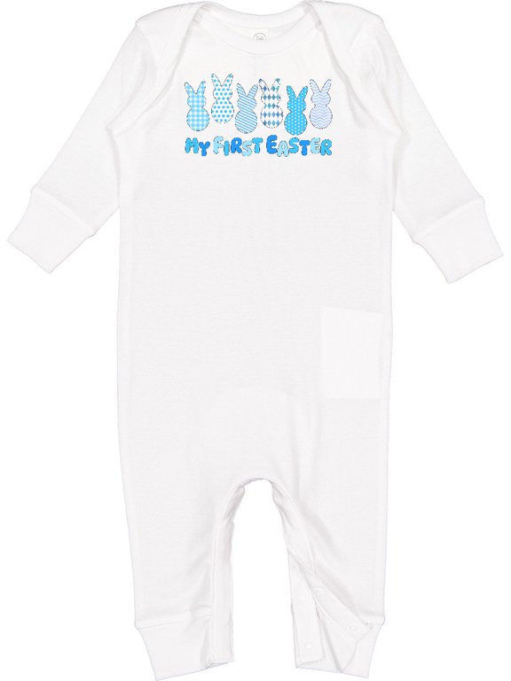 My First Easter Blue Easter Bunnies Baby Romper Coveralls