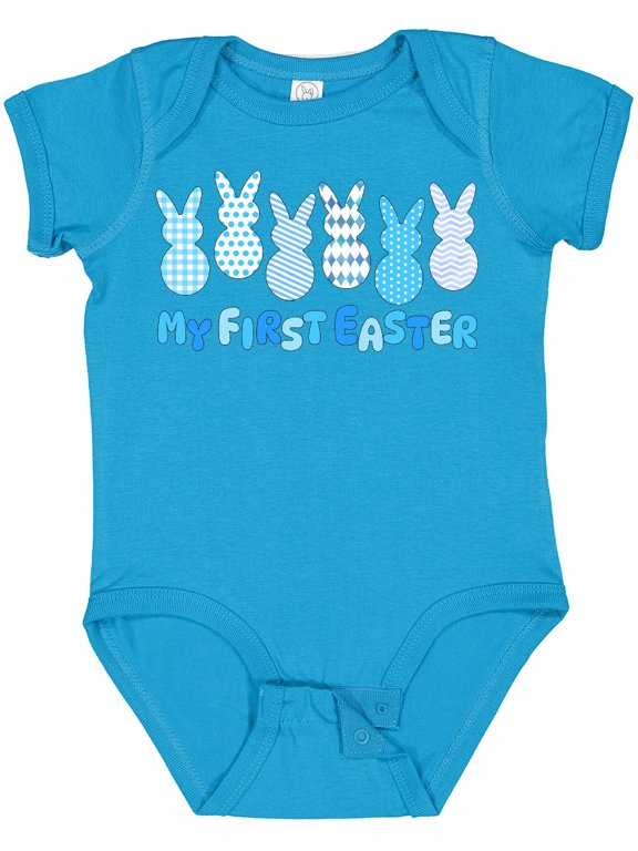My First Easter Blue Easter Bunnies Boys or Girls Baby Bodysuit