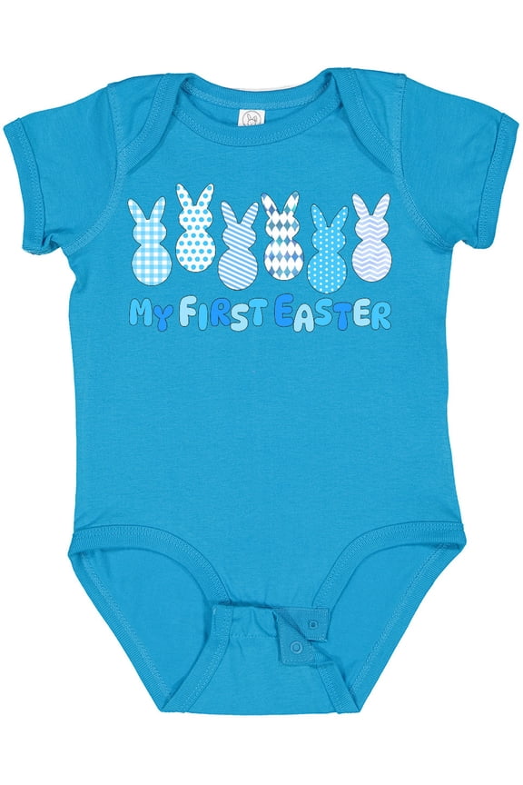 My First Easter Blue Easter Bunnies Boys or Girls Baby Bodysuit