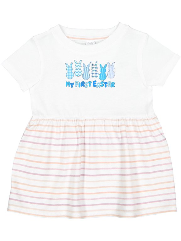 My First Easter Blue Easter Bunnies Girls Baby Dress