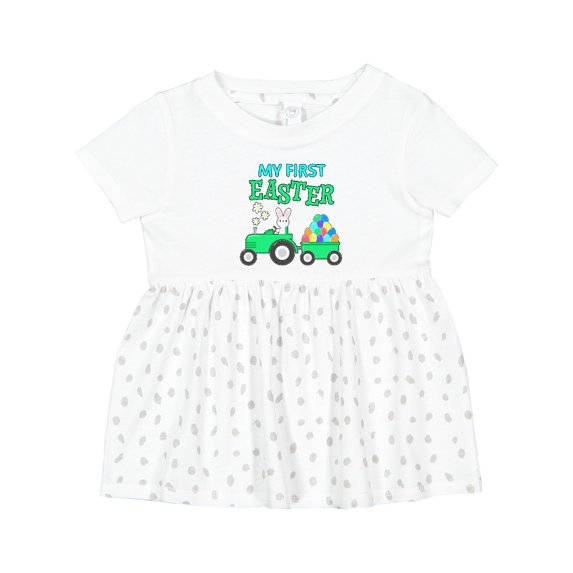 Inktastic My First Easter Bunny and Tractor Girls Baby Dress