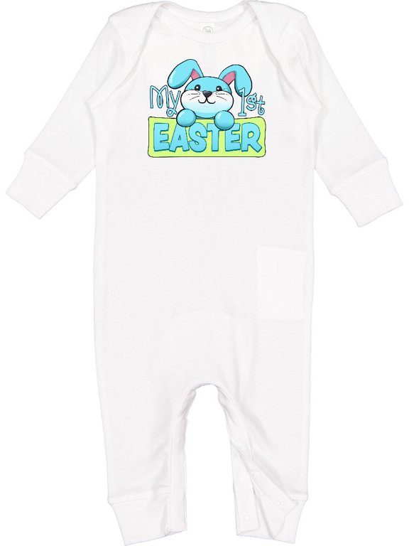 My First Easter Cuddly Blue Bunny Baby Romper Coveralls