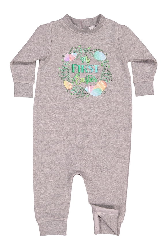 My First Easter Pastel Colored Wreath Baby Fleece Romper