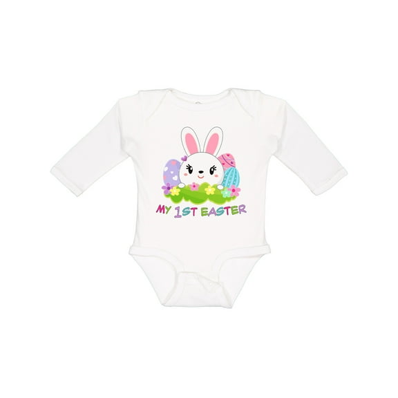 Inktastic My First Easter- cute bunny with eggs Boys or Girls Long Sleeve Baby Bodysuit