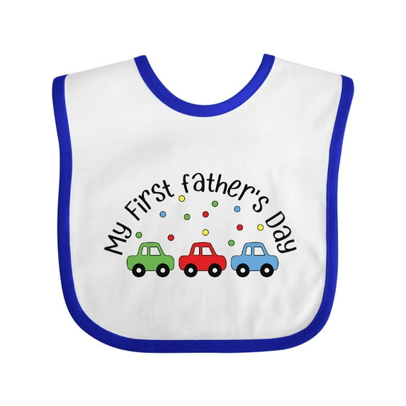 Inktastic My First Fathers Day with Red, Blue, and Green Cars Boys or Girls Baby Bib