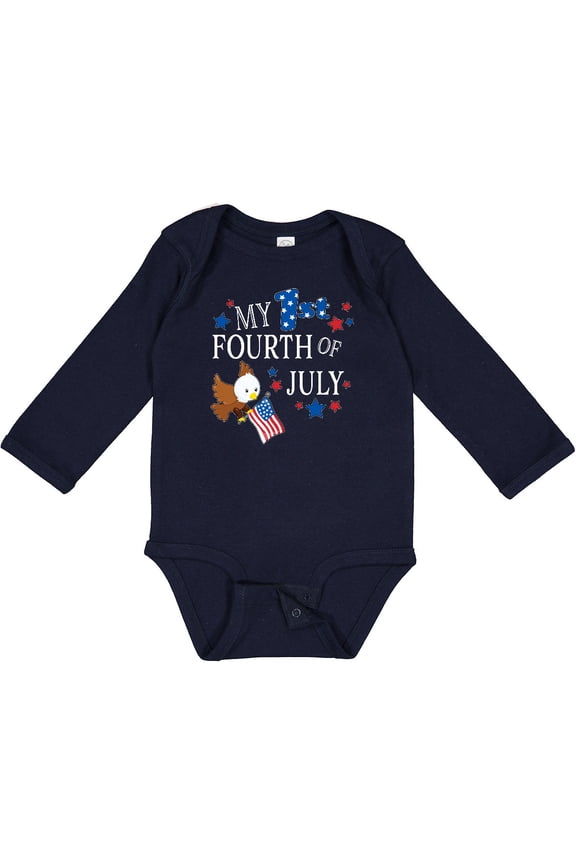 My First Fourth of July Eagle Boys or Girls Long Sleeve Baby Bodysuit