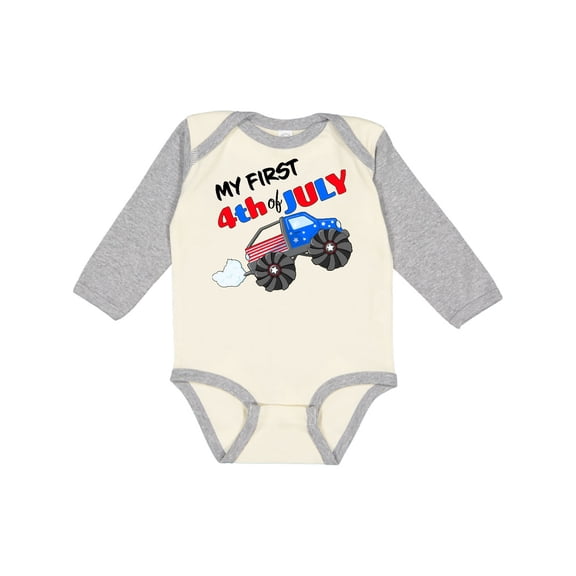 Inktastic My First Fourth of July Monster Truck Boys or Girls Long Sleeve Baby Bodysuit