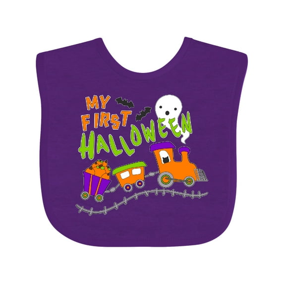 Inktastic My First Halloween- Train with Pumpkins, Bats, Cat,and Ghost Boys or Girls Baby Bib