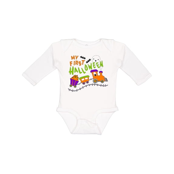 Inktastic My First Halloween Train with Pumpkins, Bats, Cat,and Ghost Boys or Girls Long Sleeve Baby Bodysuit