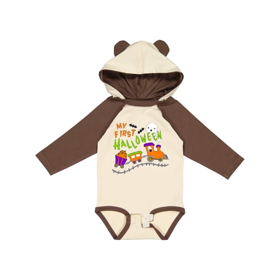 Inktastic My First Halloween Train with Pumpkins, Bats, Cat,and Ghost Boys or Girls Long Sleeve Baby Bodysuit