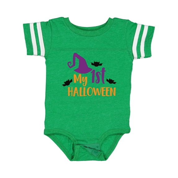 Inktastic My First Halloween, Witch Hat, Bats - Purple Black Boys or Girls Baby Bodysuit