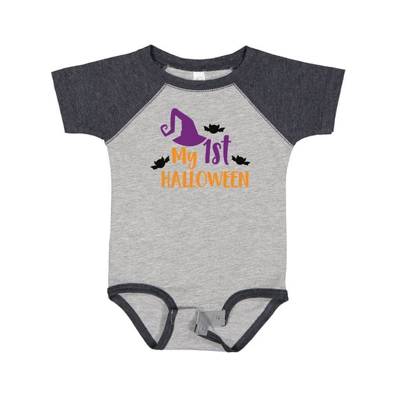 Inktastic My First Halloween, Witch Hat, Bats - Purple Black Boys or Girls Baby Bodysuit