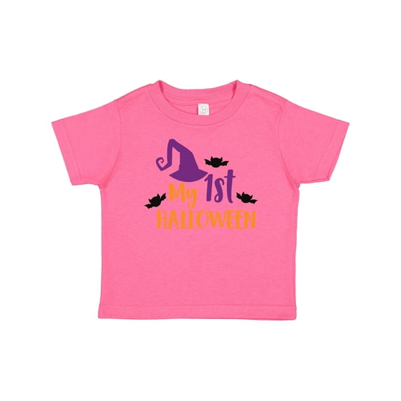 Inktastic My First Halloween, Witch Hat, Bats - Purple Black Boys or Girls Baby T-Shirt