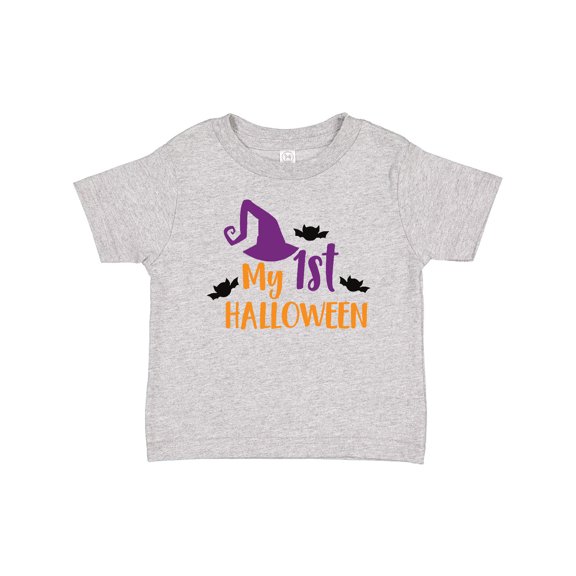 Inktastic My First Halloween, Witch Hat, Bats - Purple Black Boys or Girls Baby T-Shirt