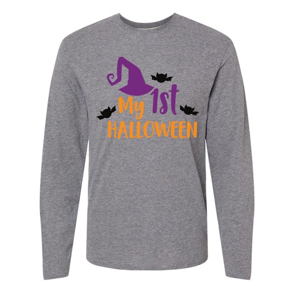 Inktastic My First Halloween, Witch Hat, Bats - Purple Black Long Sleeve T-Shirt