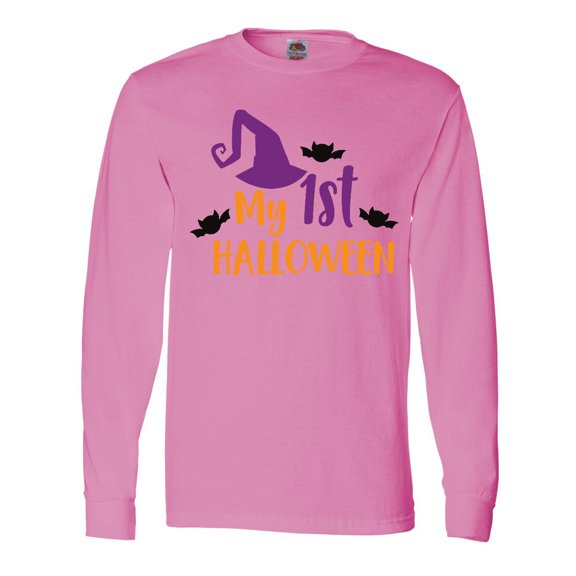 Inktastic My First Halloween, Witch Hat, Bats - Purple Black Long Sleeve T-Shirt
