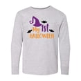 thumbnail image 1 of Inktastic My First Halloween, Witch Hat, Bats - Purple Black Long Sleeve Youth T-Shirt, 1 of 5
