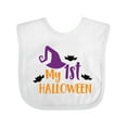 thumbnail image 1 of Inktastic My First Halloween, Witch Hat, Pointy Hat, Bats Boys or Girls Baby Bib, 1 of 4