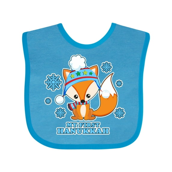 Inktastic My First Hanukkah with Fox and Snowflakes Boys or Girls Baby Bib