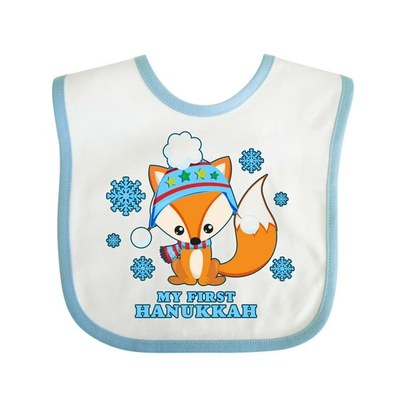 Inktastic My First Hanukkah with Fox and Snowflakes Boys or Girls Baby Bib