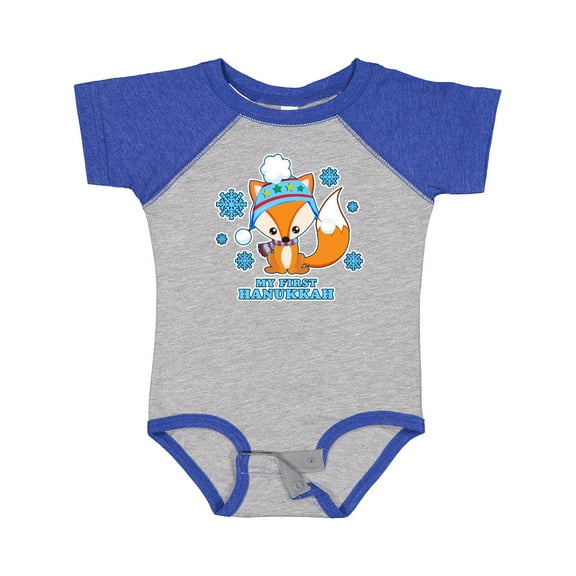 Inktastic My First Hanukkah with Fox and Snowflakes Boys or Girls Baby Bodysuit