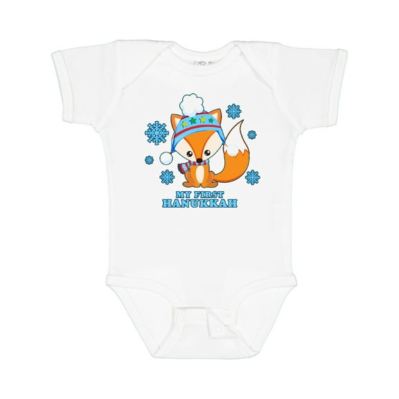 Inktastic My First Hanukkah with Fox and Snowflakes Boys or Girls Baby Bodysuit