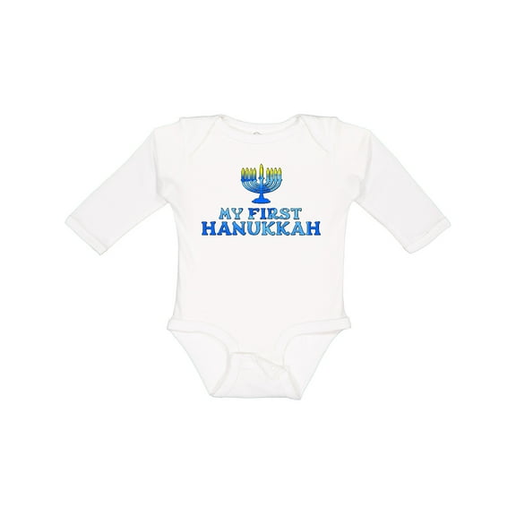 Inktastic My First Hanukkah with Menorah Boys or Girls Long Sleeve Baby Bodysuit