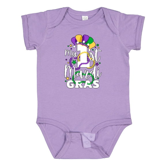 Inktastic My First Mardi Gras with Jester Hat and Beads Boys or Girls Baby Bodysuit
