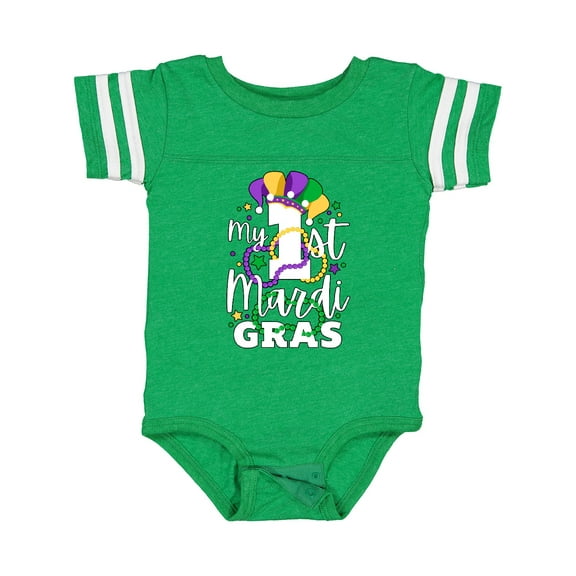 Inktastic My First Mardi Gras with Jester Hat and Beads Boys or Girls Baby Bodysuit