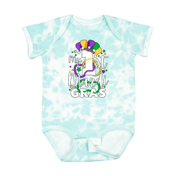 Inktastic My First Mardi Gras with Jester Hat and Beads Boys or Girls Baby Bodysuit
