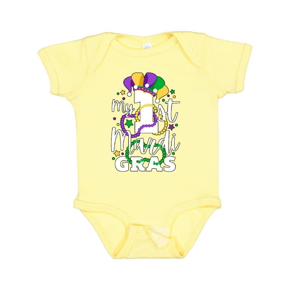 Inktastic My First Mardi Gras with Jester Hat and Beads Boys or Girls Baby Bodysuit