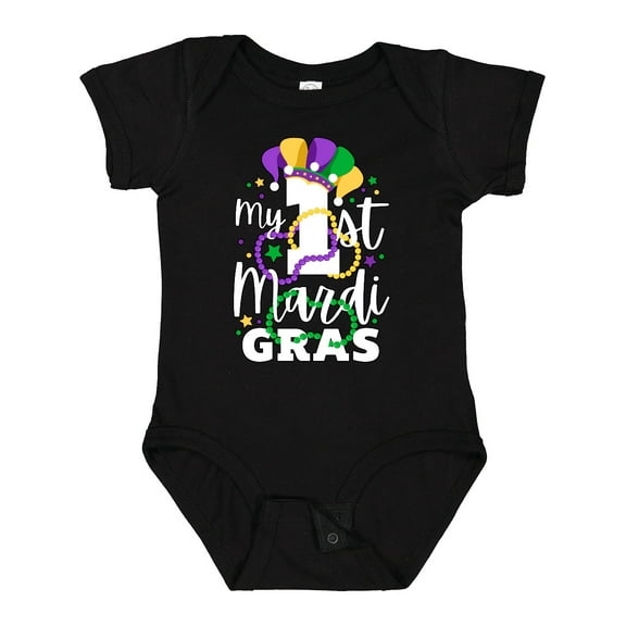 Inktastic My First Mardi Gras with Jester Hat and Beads Boys or Girls Baby Bodysuit