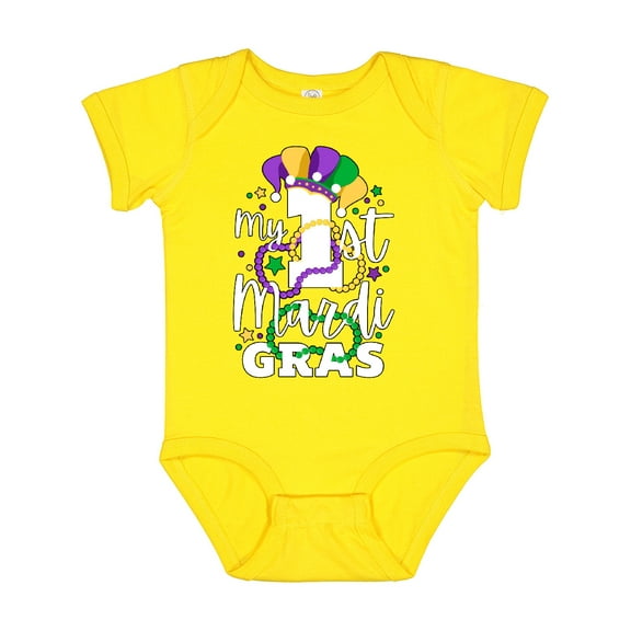 Inktastic My First Mardi Gras with Jester Hat and Beads Boys or Girls Baby Bodysuit