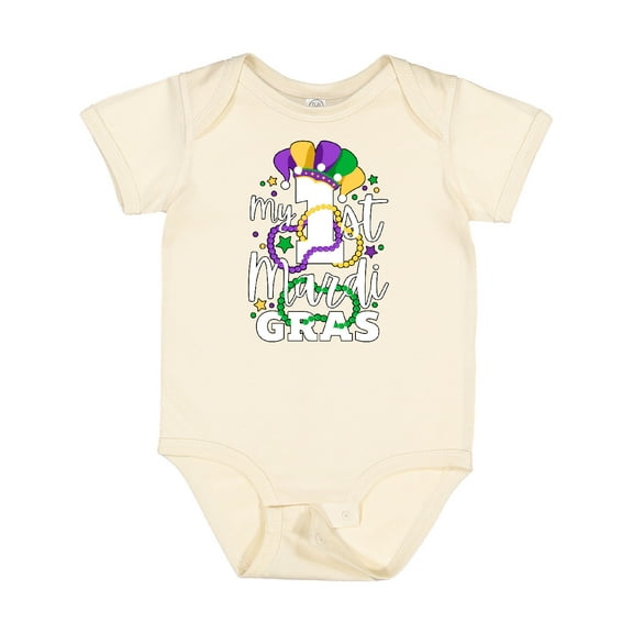 Inktastic My First Mardi Gras with Jester Hat and Beads Boys or Girls Baby Bodysuit